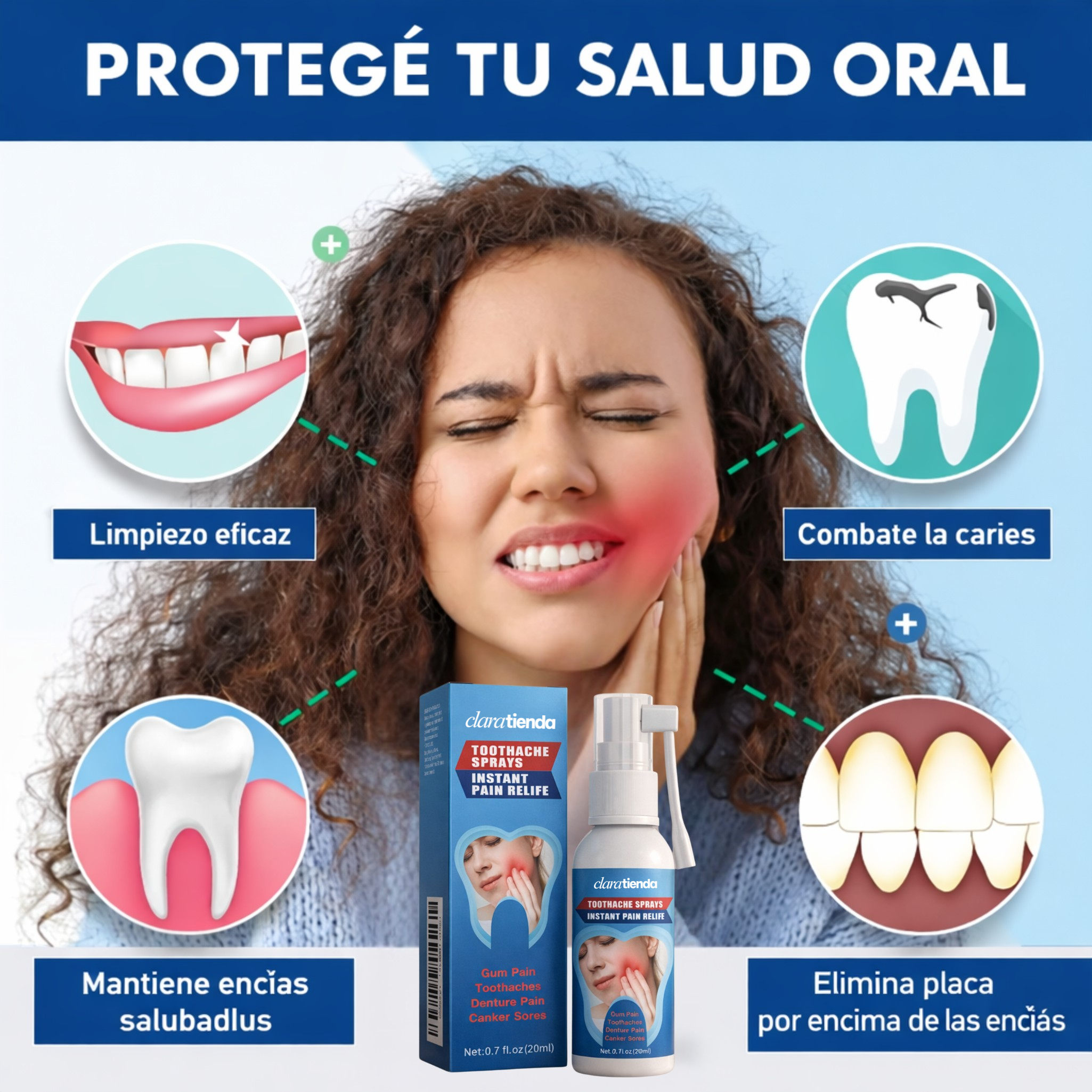 Spray de cuidado bucal — tratamiento inmediato, alivio del dolor dental