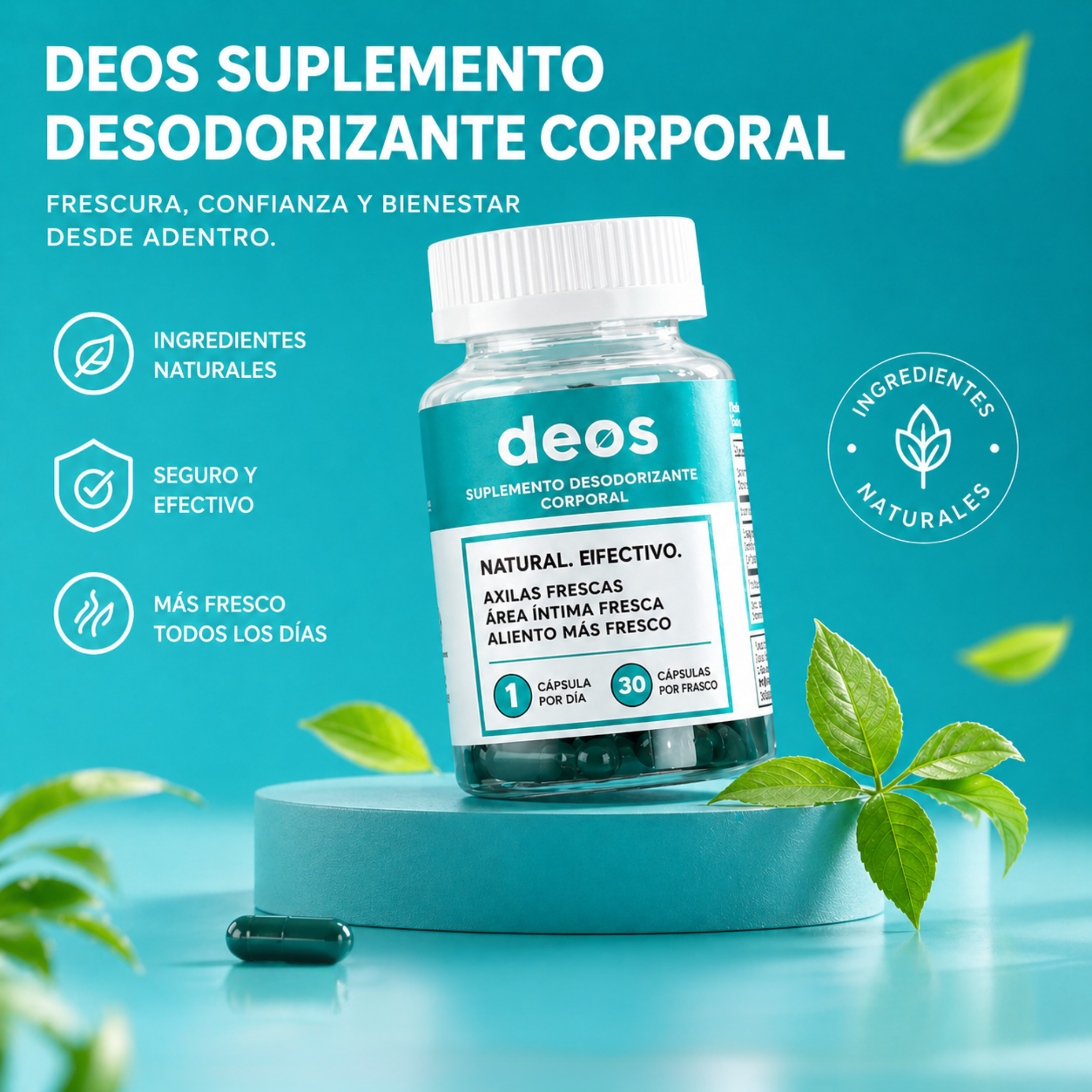 DEOS  Suplemento Desodorizante Corporal - La solución al mal olor corporal.