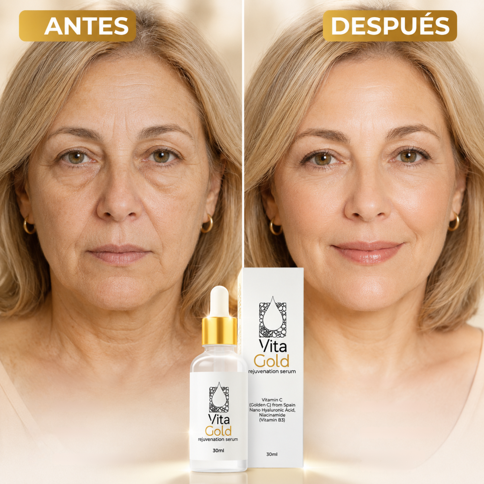 Vita Gold Sérum Rejuvenecedor Facial - Luminosidad, hidratación y suavidad en cada gota.