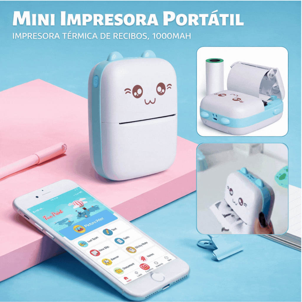 Mini impresora térmica portátil recargable (sin tinta) + ENVÍO GRATIS