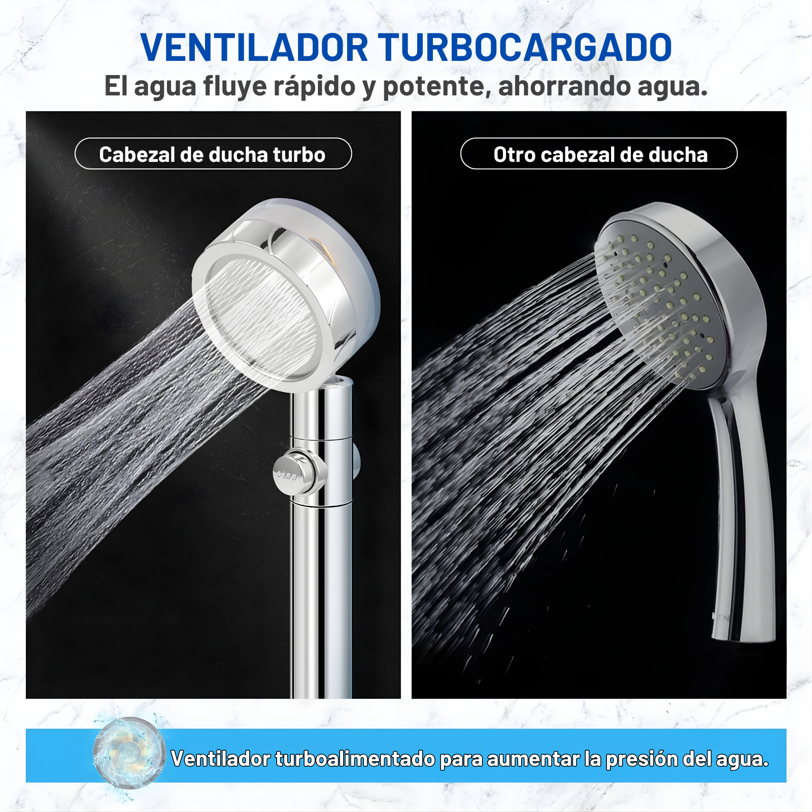 Ducha Turbo: Cabezal de ducha de lujo de alta presión que ahorra agua