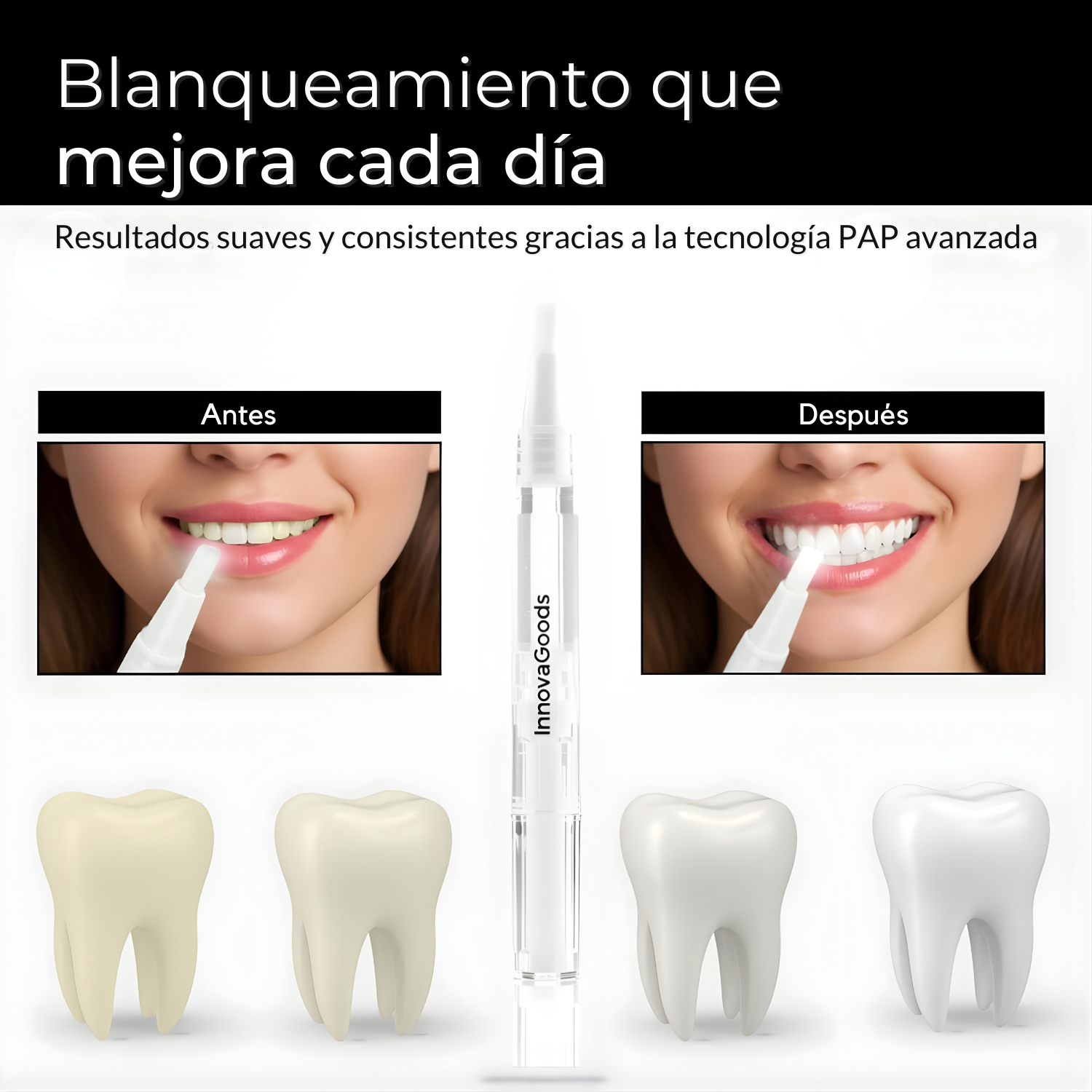 Lápiz blanqueador dental - Blanqueamiento instantáneo. Sensibilidad cero. (OFERTA ESPECIAL 2x1)