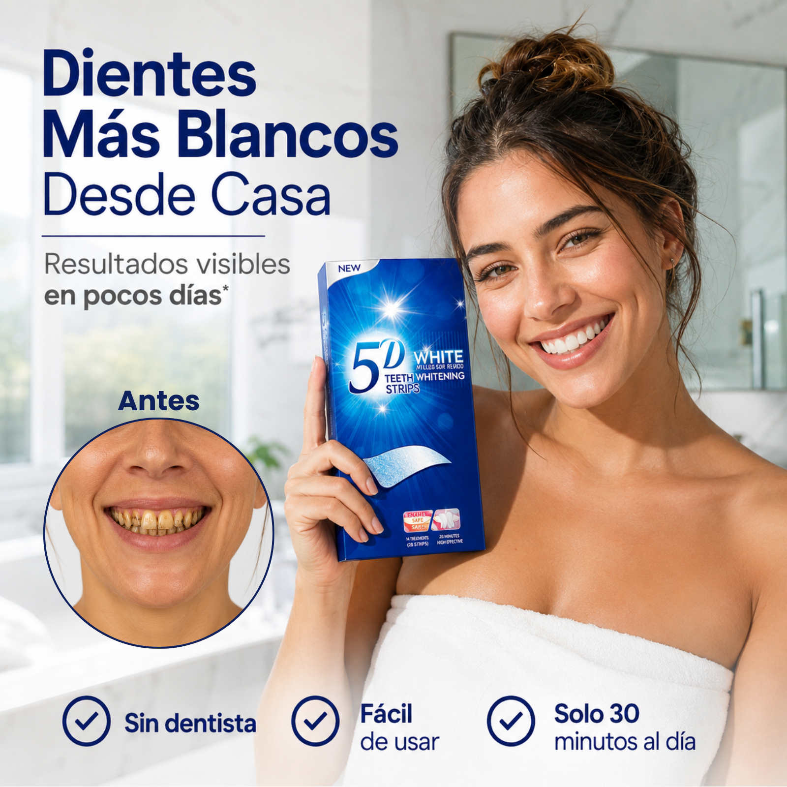 5D White Pro™ Whitening Strips - Mostrá una sonrisa más blanca. Ganá confianza cada día.