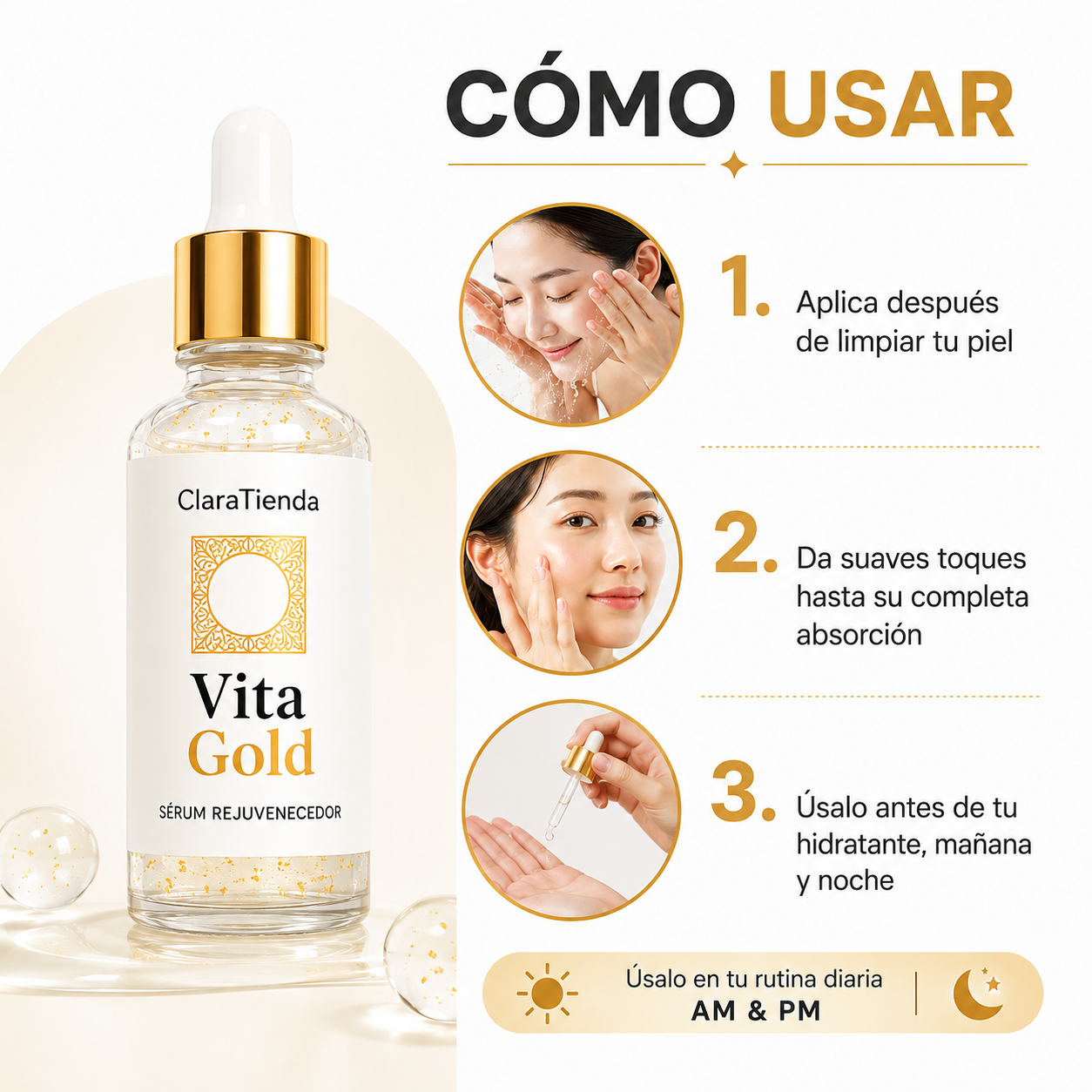 Vita Gold - Sérum Rejuvenecedor - Tu Secreto Diario para una Piel Radiante, Suave y con un Aspecto Más Joven