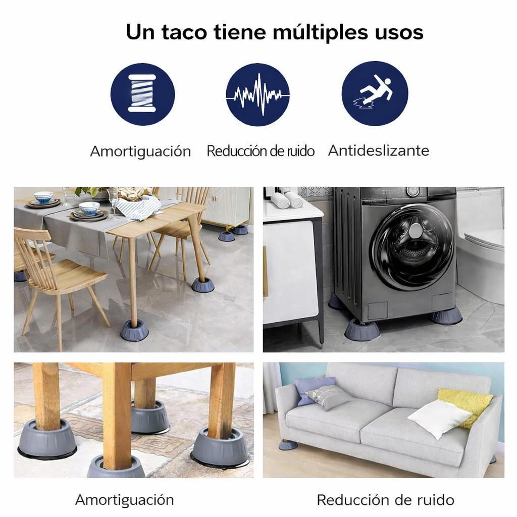 Almohadillas antivibración de goma para pies: sin esfuerzo, sin rayones y sin ayuda (4 piezas)