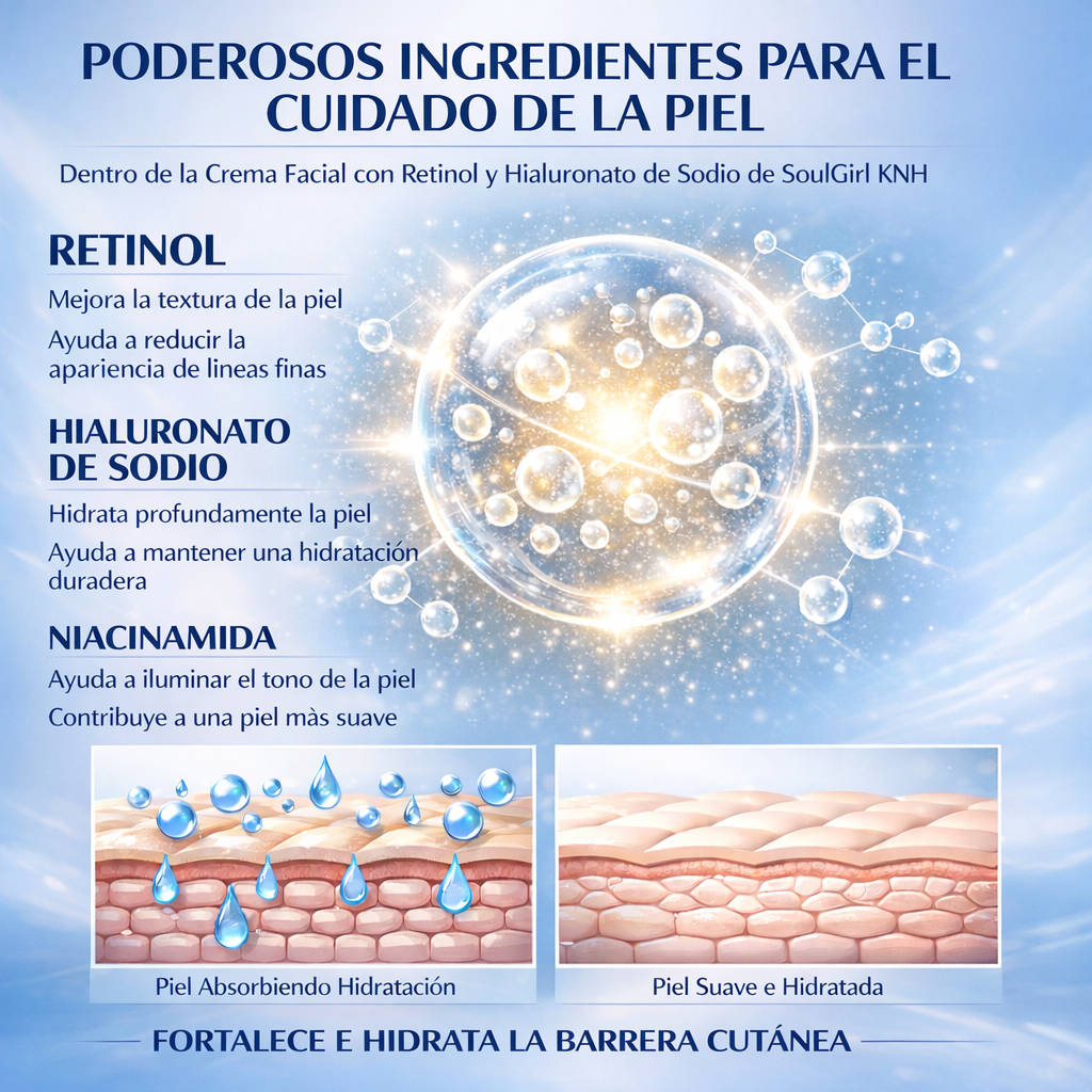 Crema SoulGirl KNH Bio Retinol: hidratación profunda, minimización de poros y reafirmación de la piel.