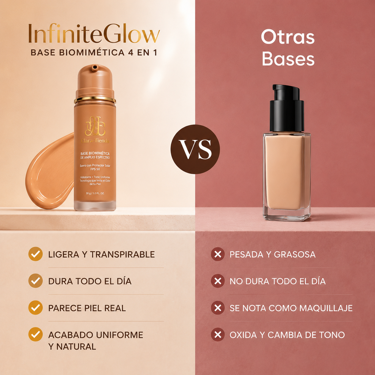 InfiniteGlow Base Biomimética 4 en 1 – Piel Radiante, Uniforme y Protegida Todo el Día