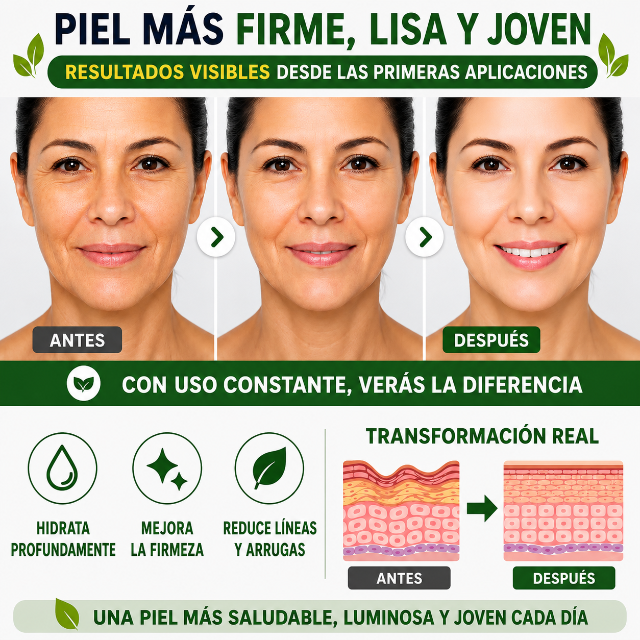 Crema reafirmante antiedad - piel de aspecto más joven desde las primeras aplicaciones.