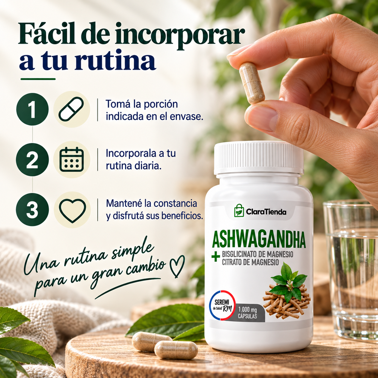 Ashwagandha + Magnesio 1000 mg -  Calma, foco y equilibrio para acompañar tu rutina