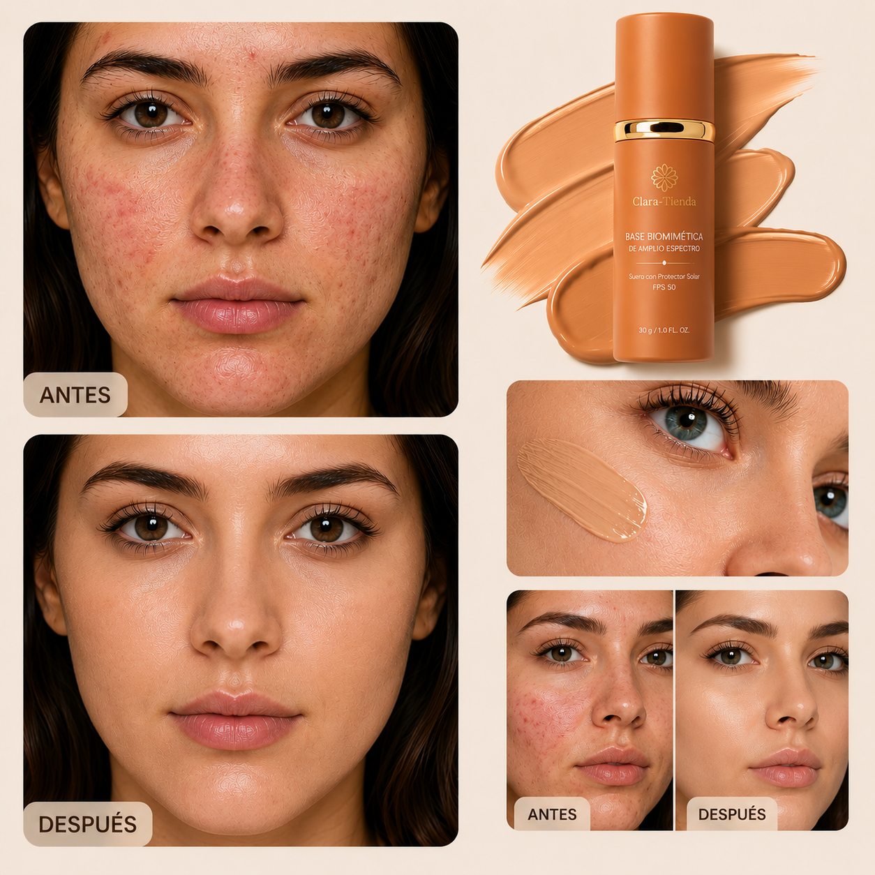 Base Facial 3 en 1 FPS 50 – Maquillaje, Tratamiento y Protección Solar