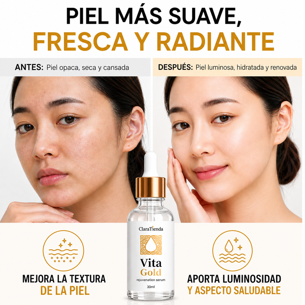 Vita Gold - Sérum Rejuvenecedor - Tu Secreto Diario para una Piel Radiante, Suave y con un Aspecto Más Joven