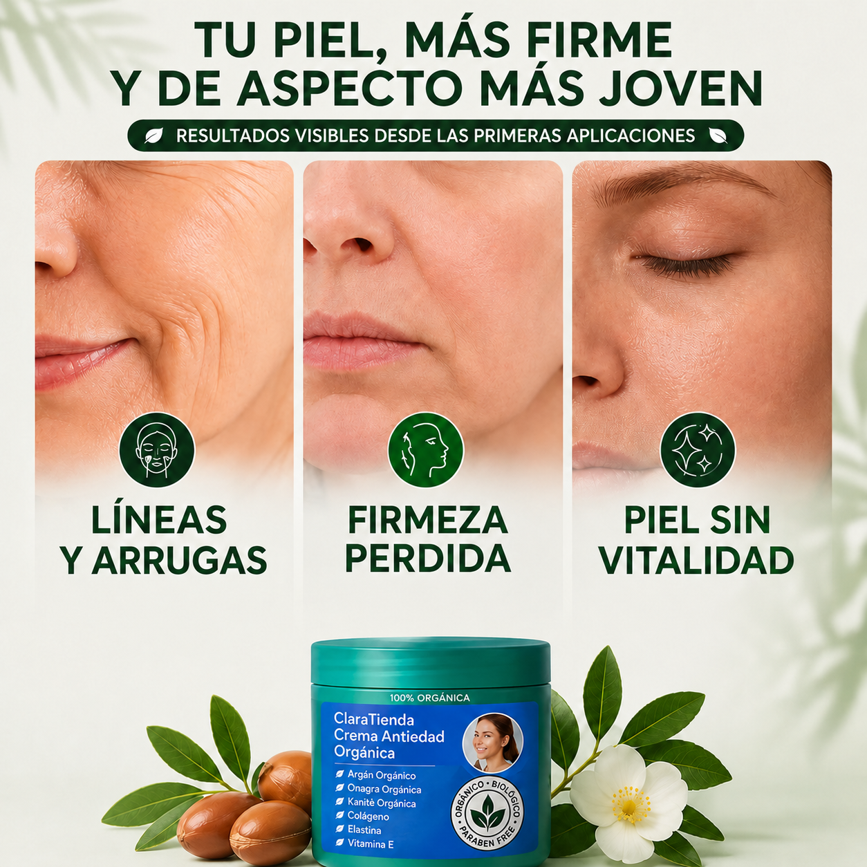 Crema reafirmante antiedad - piel de aspecto más joven desde las primeras aplicaciones.