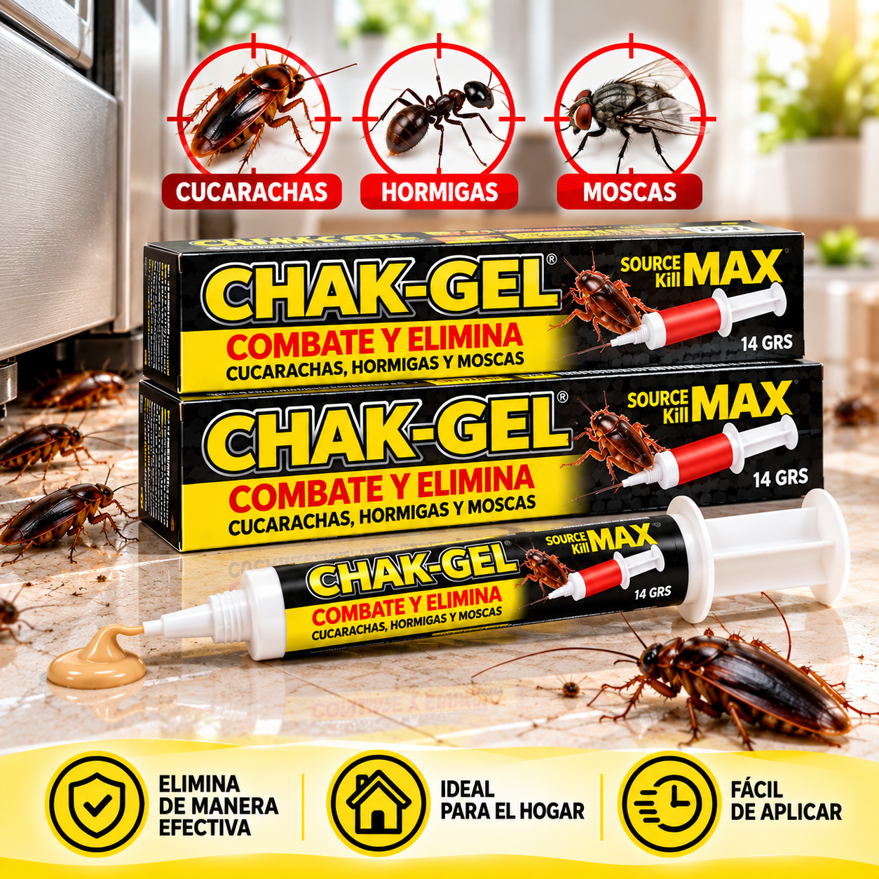 CHAK-GEL – Gel Cebo para Control de Cucarachas, Hormigas y Moscas