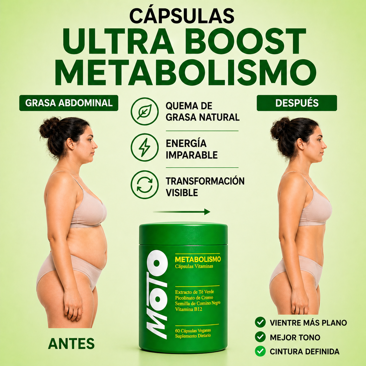 Cápsulas Ultra Boost Metabolismo: quema de grasa natural, energía imparable y transformación visible