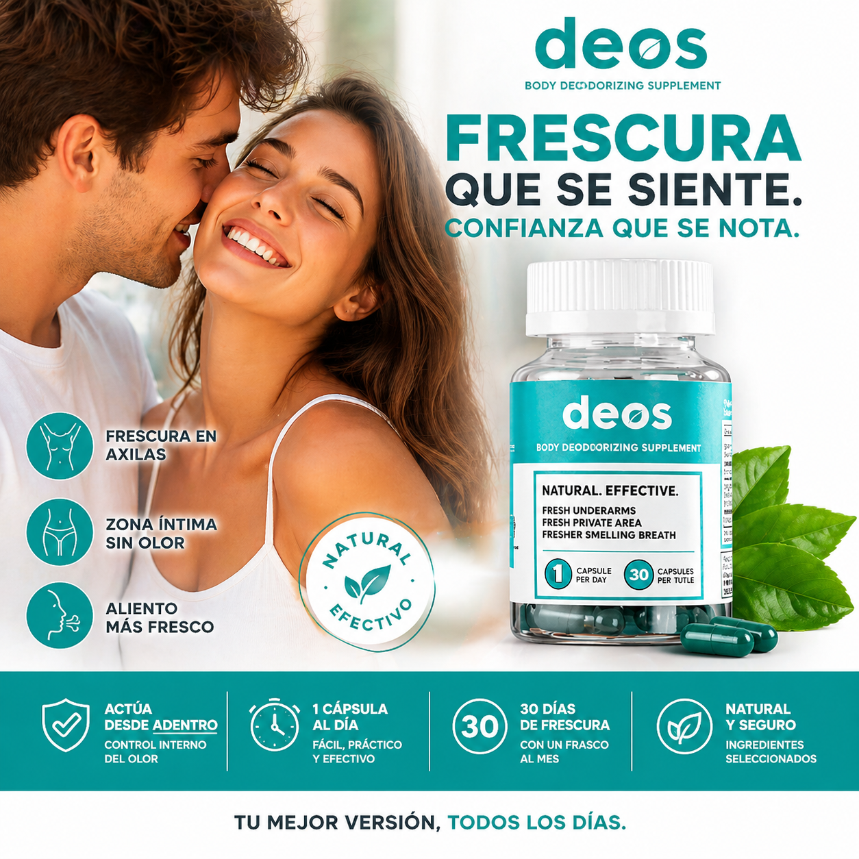 DEOS  Suplemento Desodorizante Corporal - La solución al mal olor corporal.