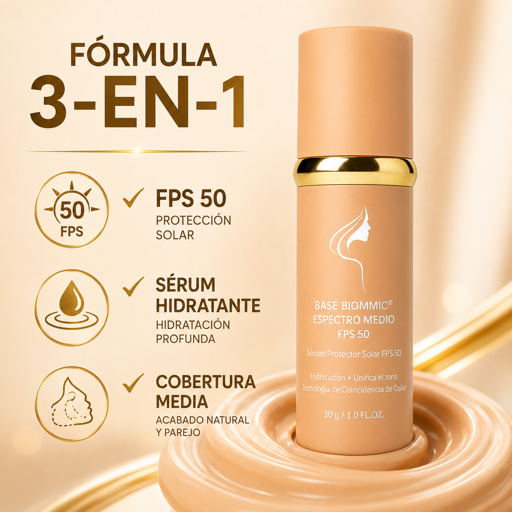 BIOMMIC® Foundation Medium Spectrum SPF 50 - Piel impecable, hidratación y SPF 50 en un solo paso.
