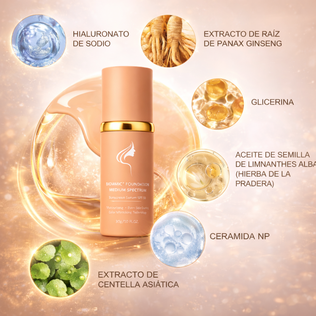 Bio Mimic Foundation Medium Spectrum - 4-in-1 Base Cobertura inteligente que unifica y protege la piel