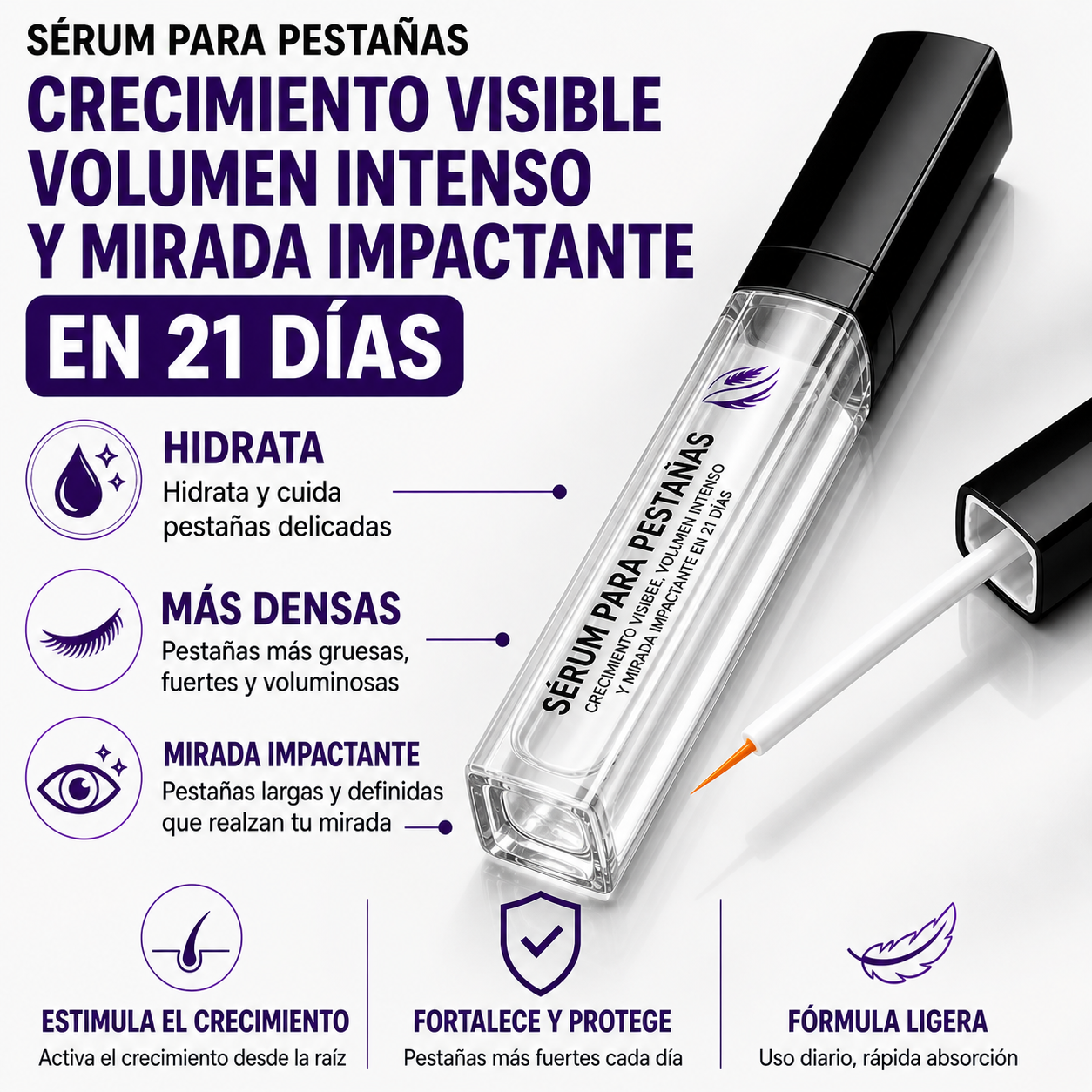 Sérum Potenciador de Pestañas – Crecimiento Visible, Volumen Intenso y Mirada Impactante en 21 Días
