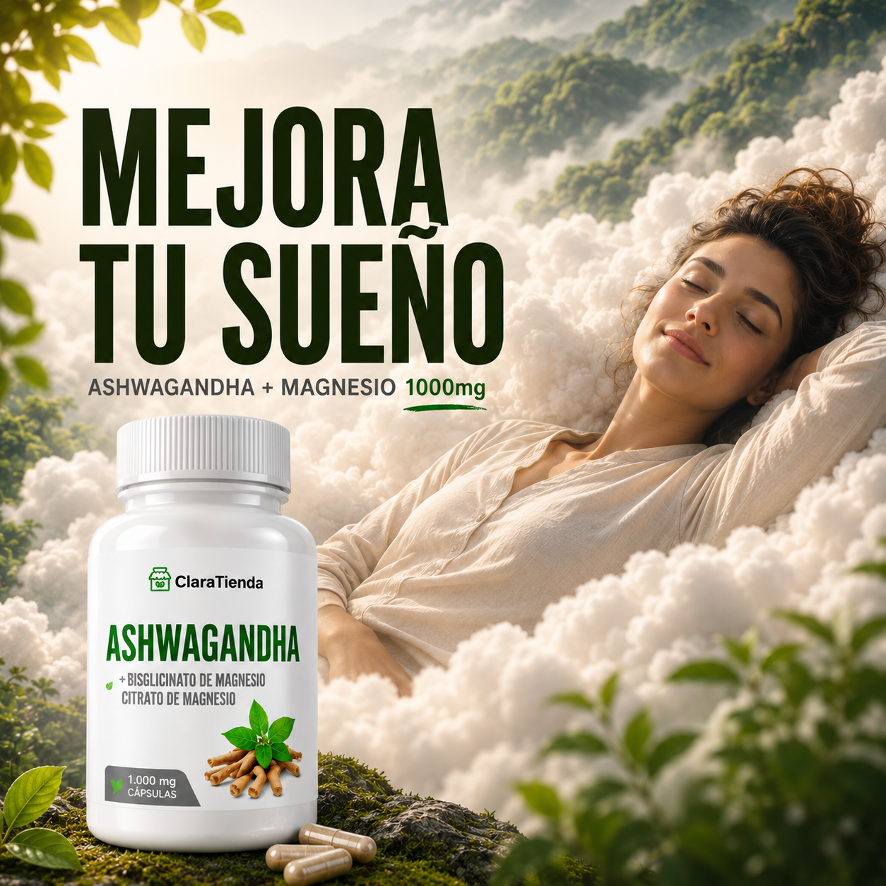 Ashwagandha + Magnesio 1000 mg – Reduce el estrés, mejora la concentración