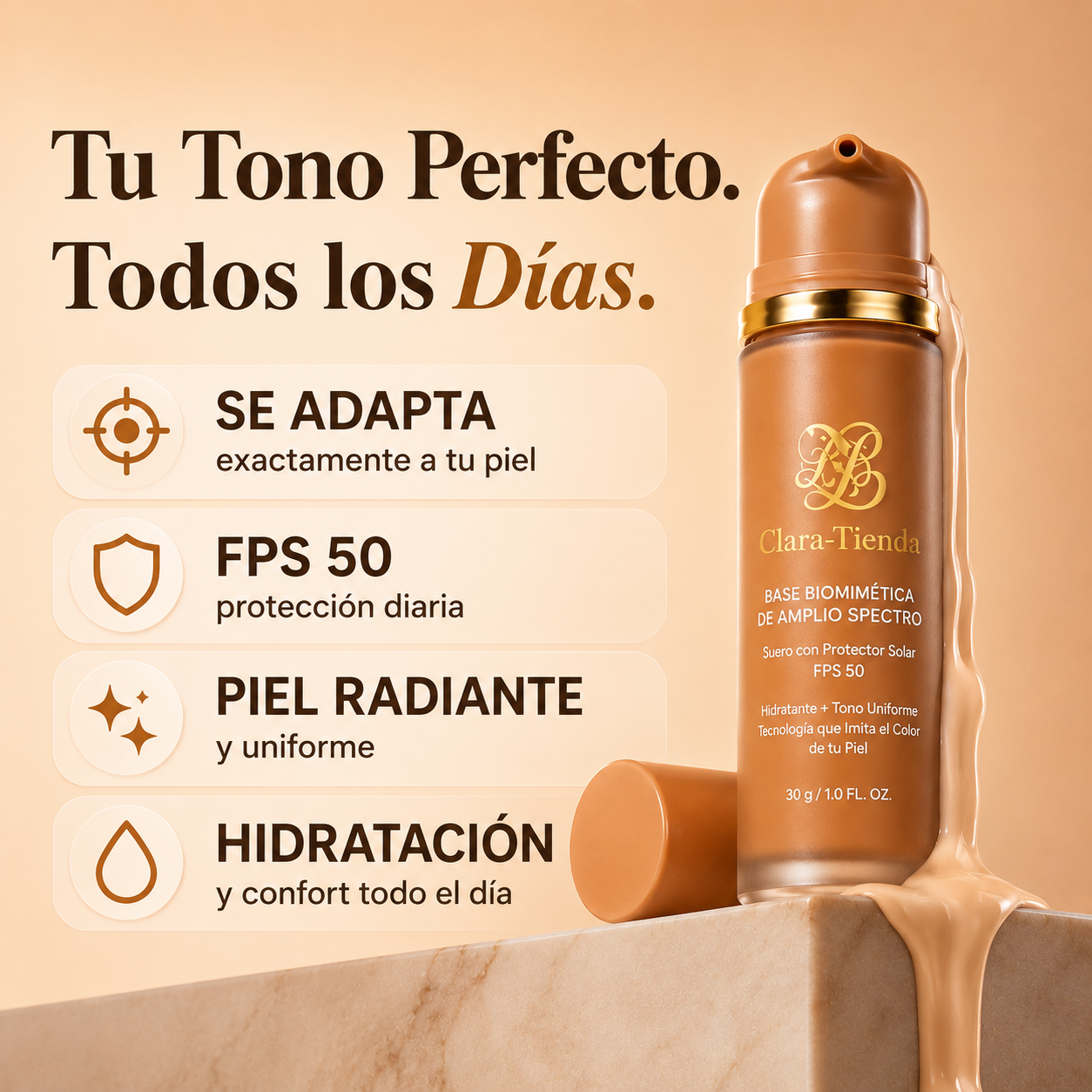 InfiniteGlow Base Biomimética 4 en 1 – Piel Radiante, Uniforme y Protegida Todo el Día