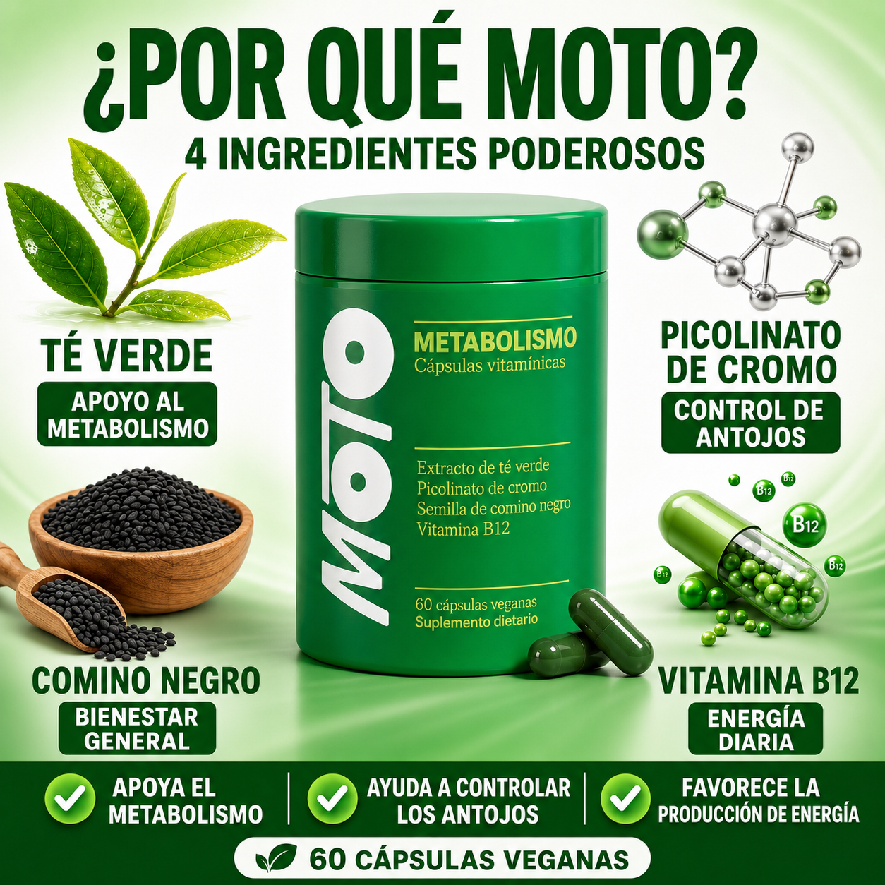 CÁPSULAS MOTO™ METABOLISMO Activá Tu Metabolismo - Controlá Los Antojos. Más Energía Cada Día.