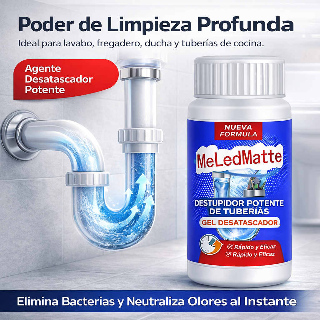 Polvo para desagües MeLedMatte: fórmula profesional de acción rápida para destapar tuberías