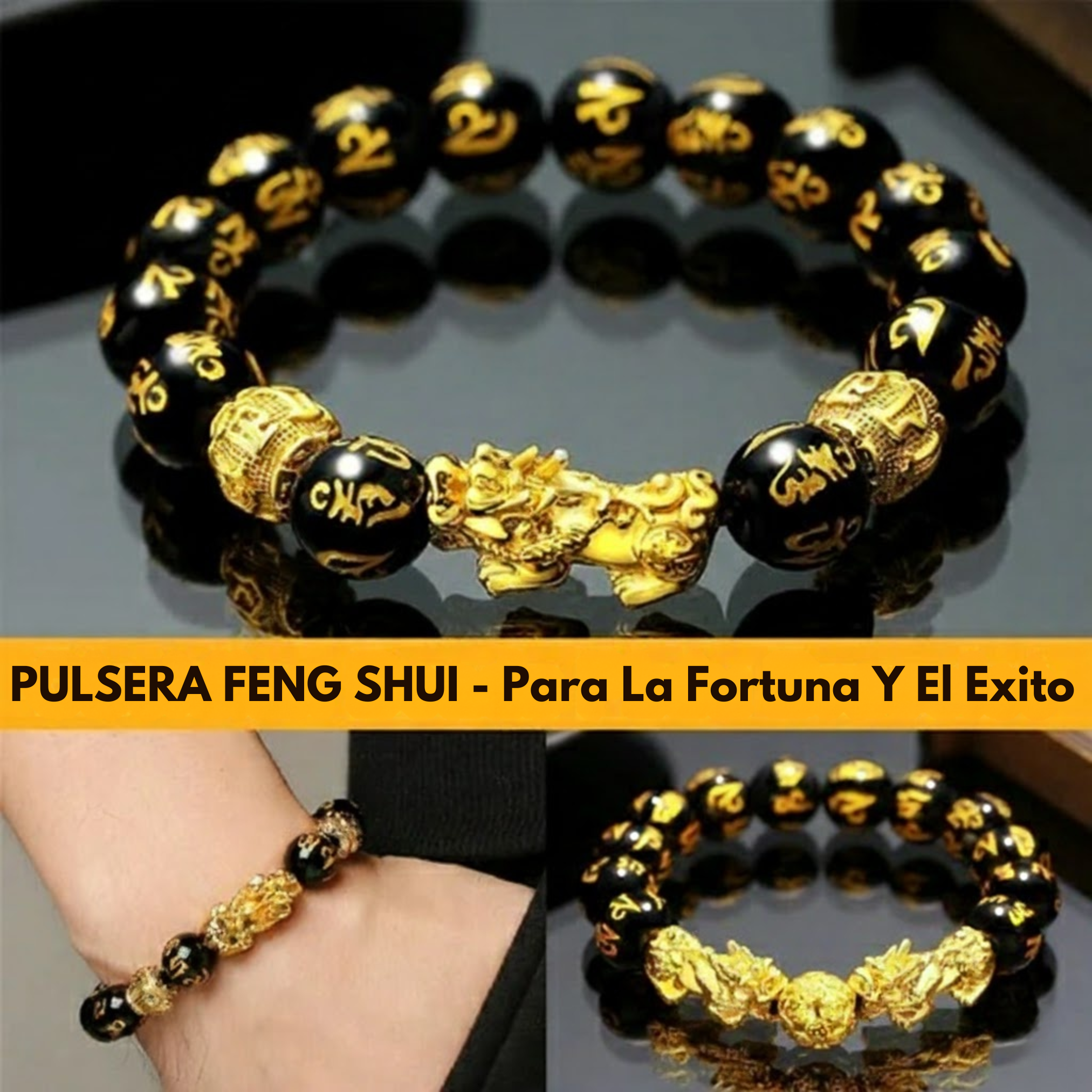 PULSERA FENG SHUI PIXIU DE OBSIDIANA NEGRA – ATRAE RIQUEZA & PROTECCIÓN